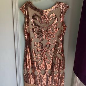 NWOT unique vintage flapper dress rose gold